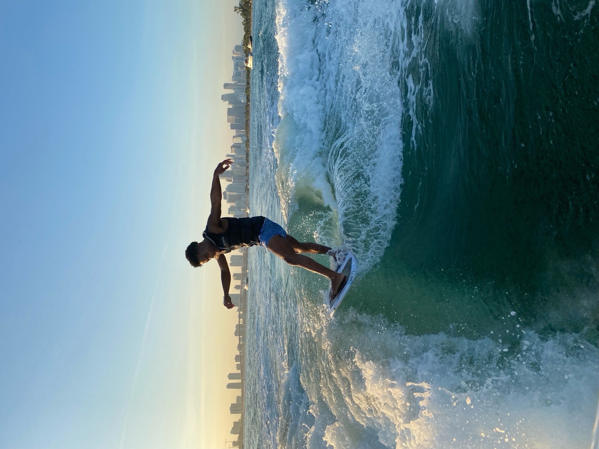 Golden-hour wakesurf session on Biscayne Bay